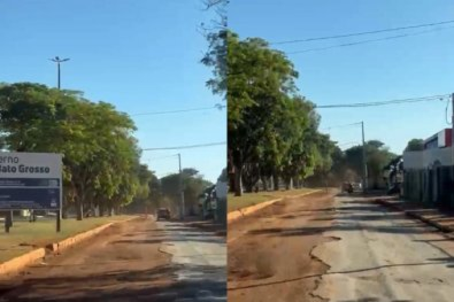 Asfalto esfarela antes de obra ser concluída em MT; empresa culpa chuvas