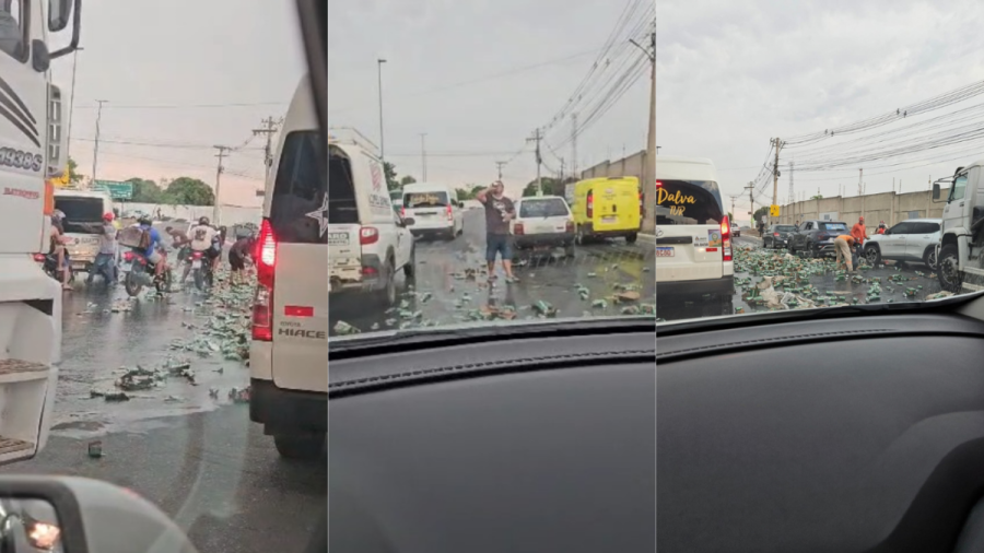 Carga de Heineken tomba e populares saqueiam latinhas